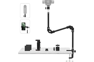 Webcam Stand Camera Mount with Phone Holder & 5/8"Screw, 25in Flexible Projector Stand Gooseneck Desk Mic Stand for Logitech 