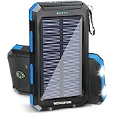 WONGKUO Solar Charger Power Bank - 36800mAh Solar Phone Charger, QC3.0 Fast Charger with LED Flashlight, IP65 Waterproof Portable Power Bank for Outdoor Activities (Blue)