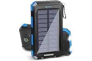 WONGKUO Solar Charger Power Bank - 36800mAh Solar Phone Charger, QC3.0 Fast Charger with LED Flashlight, IP65 Waterproof Portable Power Bank for Outdoor Activities (Blue)