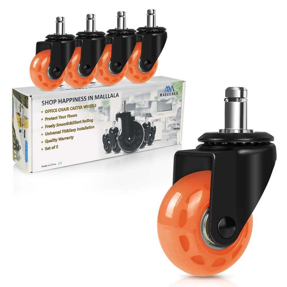 Photo 1 of Office Chair Caster Wheels, Safe for Hardwood,Carpet Floors,2" Heavy Duty Replacement Wheel for Desk/Gaming Chair,Stool, Swivel Roller Casters,Universal Fit Standard Stem 7/16 Inch,Set of 5,Orange