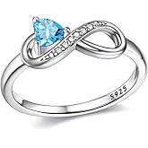 Wasee Infinity Birthstone Ring 925 Sterling Silver Heart Promise Ring for Her Birthday Anniversary Mother's Day Jewelry Gifts for Women