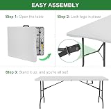 Rainberg 6ft Folding Table with Handle Heavy Duty Metal Frame Waterproof Top view 3