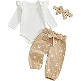 Newborn Infant Girl Clothes Rib Knit Ruffles Long Sleeve Romper Daisy Pants Baby Clothes for Girls 0 3 6 12 18 24M