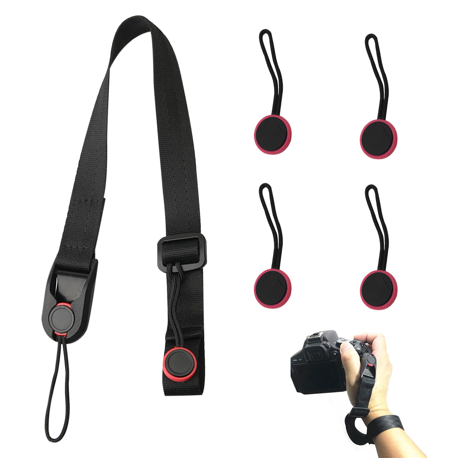 FOSDICK Camera Wrist Strap, Camera Hand Strap with Quick Release, Camera Strap Wrist, Soft Adjustable Safety Strap Compatible for DSLR SLR Mirrorless Cameras(Black)