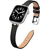 STIROLL Thin Leather Band Compatible with Apple Watch Bands 41mm 40mm 38mm 42mm(Series 11 10) Women, Stylish Top-Grain Leather Strap Slim Wristband for iWatch SE3/2/1 Series 9 8 7 6 5 4 3 2 1, Black/Silver