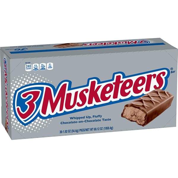 3 MUSKETEERS MILK CHOCOLATE CANDY BARS – FULL SIZE CHOCOLATE BARS, 1.92 OZ CANDY BAR (PACK OF 36) BULK BOX