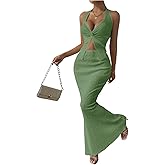 SOLY HUX Women's Two Piece Outfits Twist Front Halter Cami Tops and Skirt Summer Set