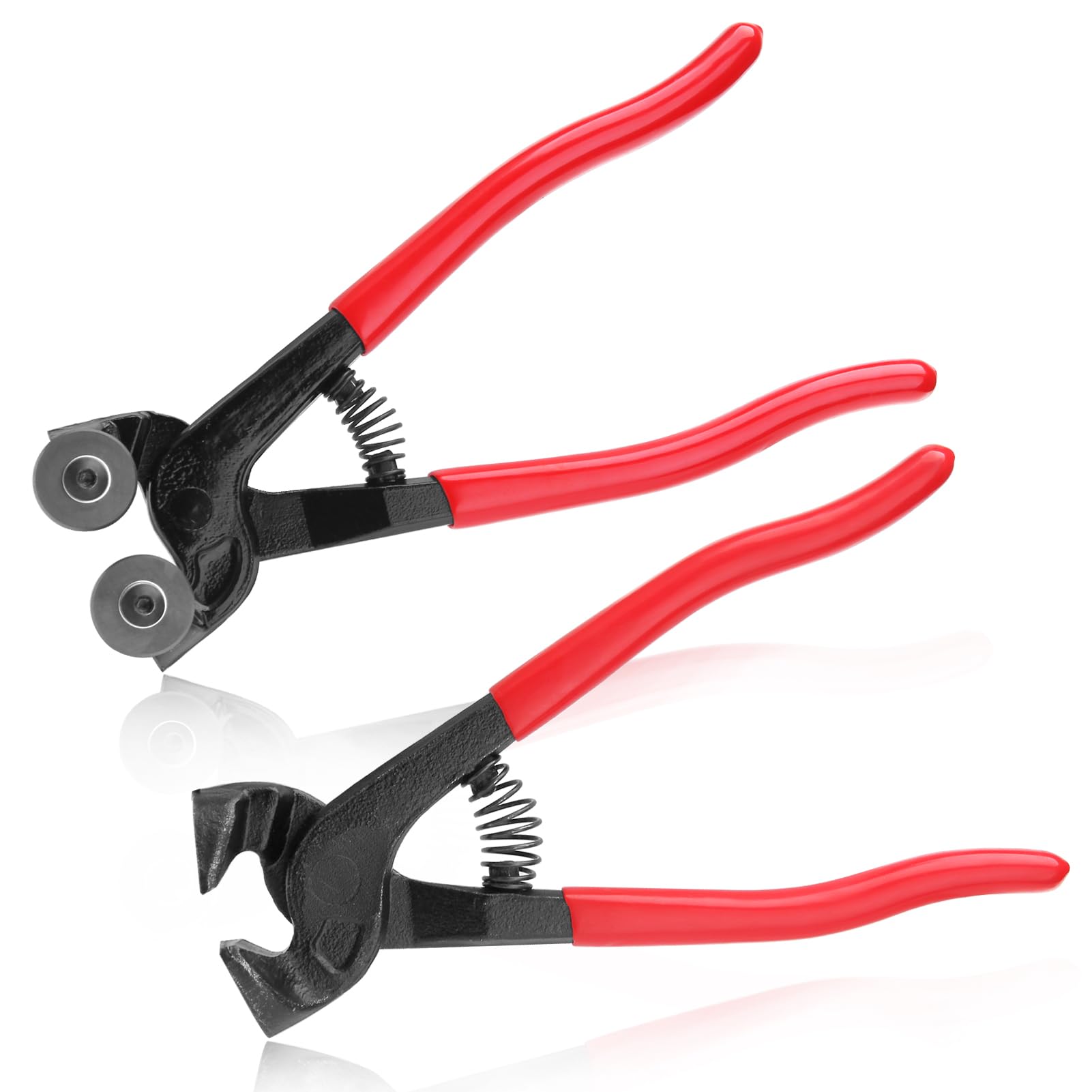 LEONTOOL 2 Pcs Glass Tile Nippers Set Heavy Duty Wheeled Glass Mosaic Nipper & Ceramic Tile Nipper with PVC Handle Tile Cutter Pliers Set for Cutting Ceramic Stained Glass Tile
