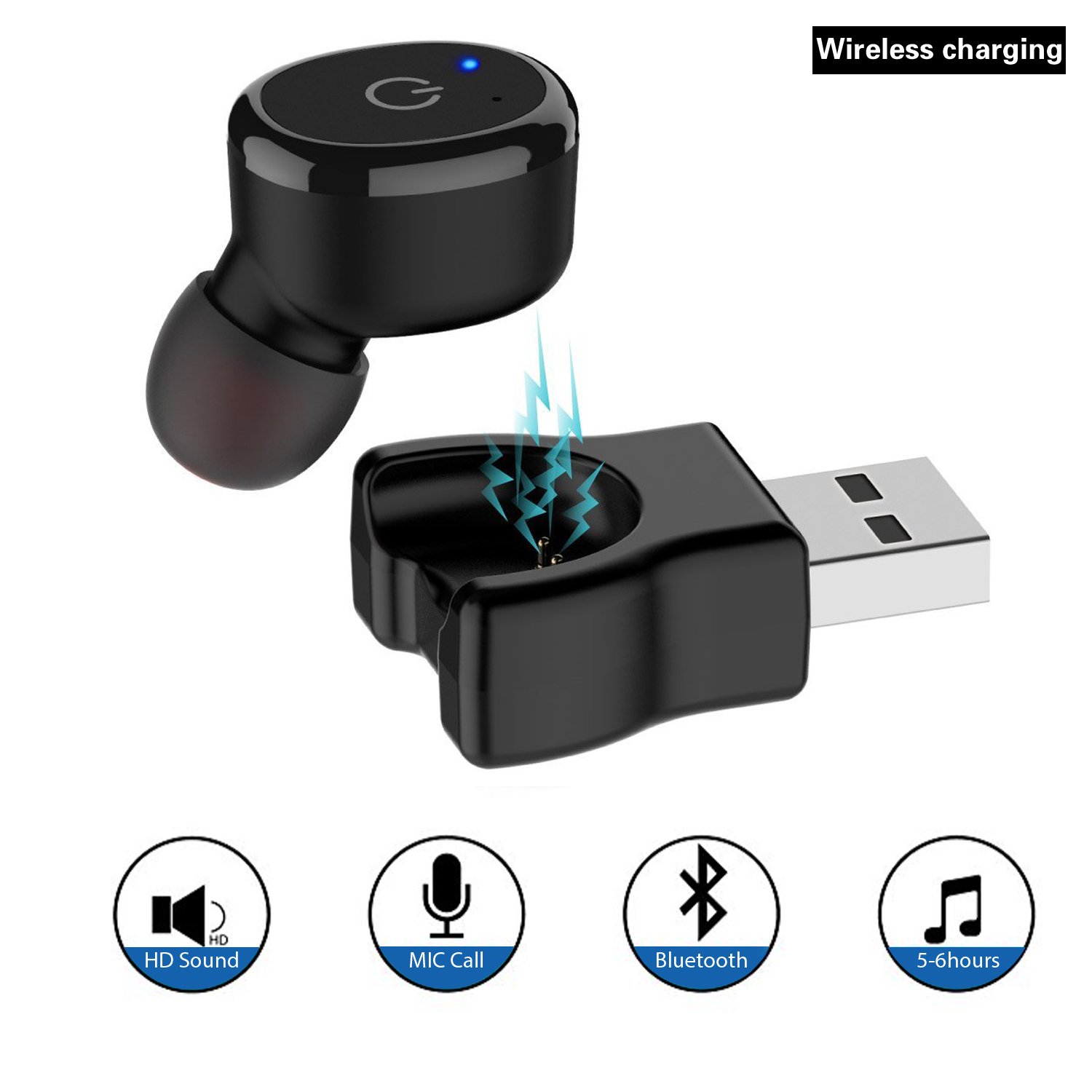 Wireless Single Bluetooth Earbud, W-LANDAY Bluetooth Earphone Microphone Noise Cancelling Car Headphone and Waterproof for Sport with 6 Hour Playtime for iPhone Samsung Android