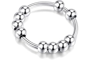 LOVECOM 925 Sterling Silver Anxiety Fidget with Beads Rings for Anxiety Spinner Ring for Women Men Gold Stress Relief Spinning Ring Releases Rotate Thumb Ring Jewelry Birthday Christmasn Gifts for Her