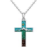 Fenthring Mustard Seed Mountain Necklace Sterling Silver Cross Necklaces for Women Turquoise Cross Pendant Jewelry Mothers Day Gifts