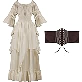 Hqroidd Renaissance Victorian Dress for Women, Medieval Gothic Costume Witch Pirate Chemise Long Sleeve Dress