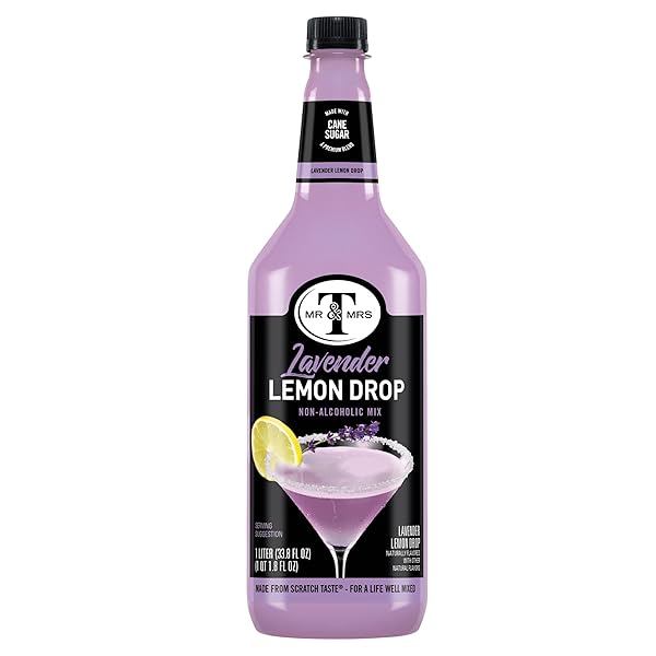 MR & MRS T LAVENDER LEMON DROP MIX, 1 L BOTTLE (PACK OF 6), LIGHT FLORAL AND SWEET FLAVORED COCKTAIL MIXER, MADE WITH CANE SUGAR, PERFECT FOR TRADITIONAL LEMON DROP AND MOCKTAIL DRINKS