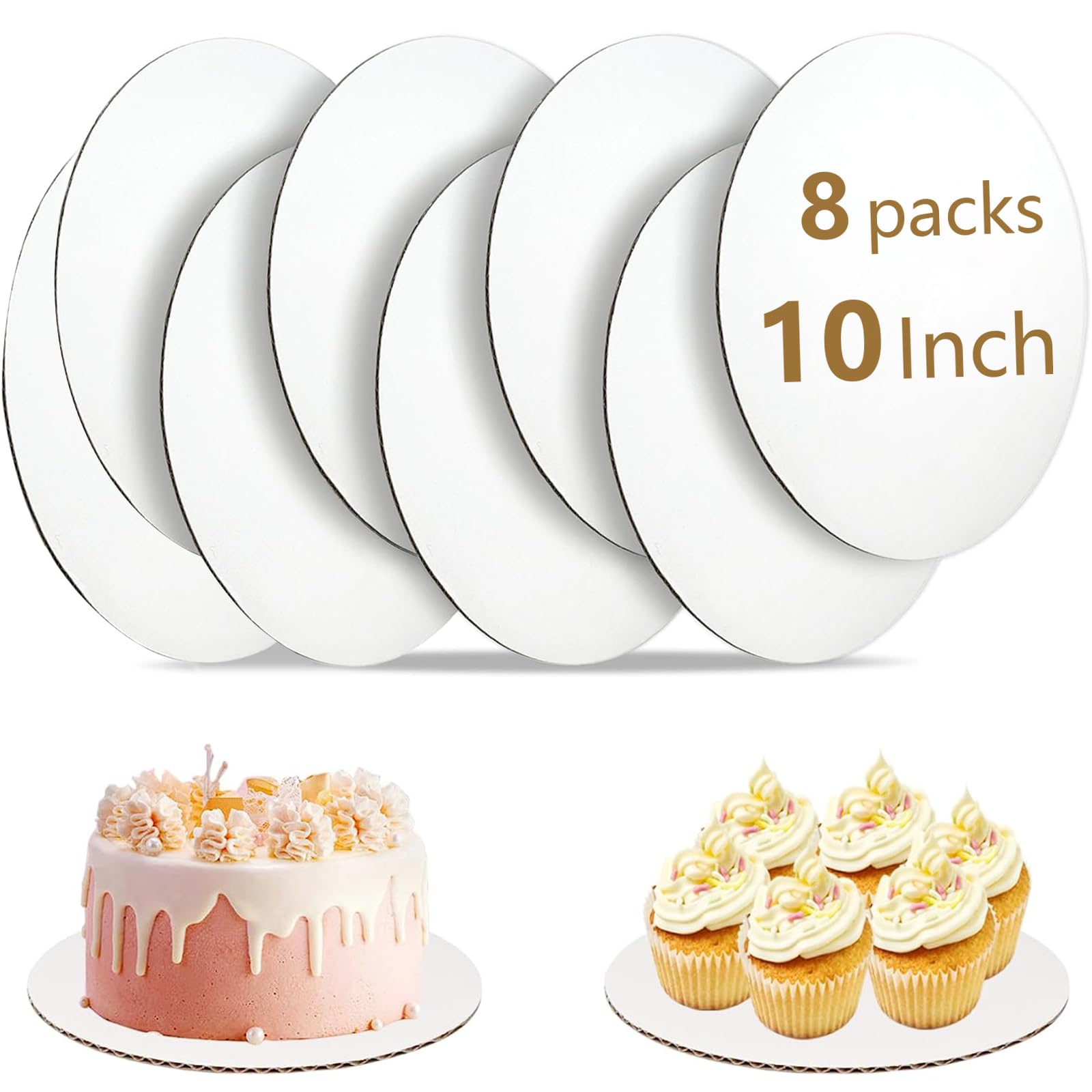 Photo 1 of 8 Pcs Cake Boards 10 inch Round, Food-Grade White Cake Board Rounds, Sturdy Cardboard Cake Circles Base Cakeboard, Waterproof and Oil-proof Cake Plate for Cake DIY, Dessert, and Crafts Display