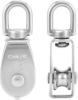 QWORK 12Pcs M25 Single Pulley Block 304 Stainless 360° Swivel Ø6mm Wire 35kg view 2