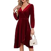 Meetjen Women's V Neck Velvet Formal Long Sleeve Dresses Flowy Fall High Low Elegant 2025 Midi Winter Cocktail Party Dress