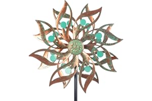 Viveta Metal Wind Spinners Outdoor,Vintage Kinetic Wind Spinner Garden Pinwheels with Metal Stake for Patio,Lawn,Garden,59 * 13.4 Inch