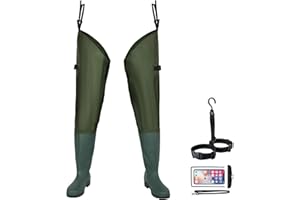 OUZONG Fishing Hip Waders for Men Women with Boots Waterproof Lightweight 2-Ply PVC/Nylon Bootfoot for Fishing Hunting