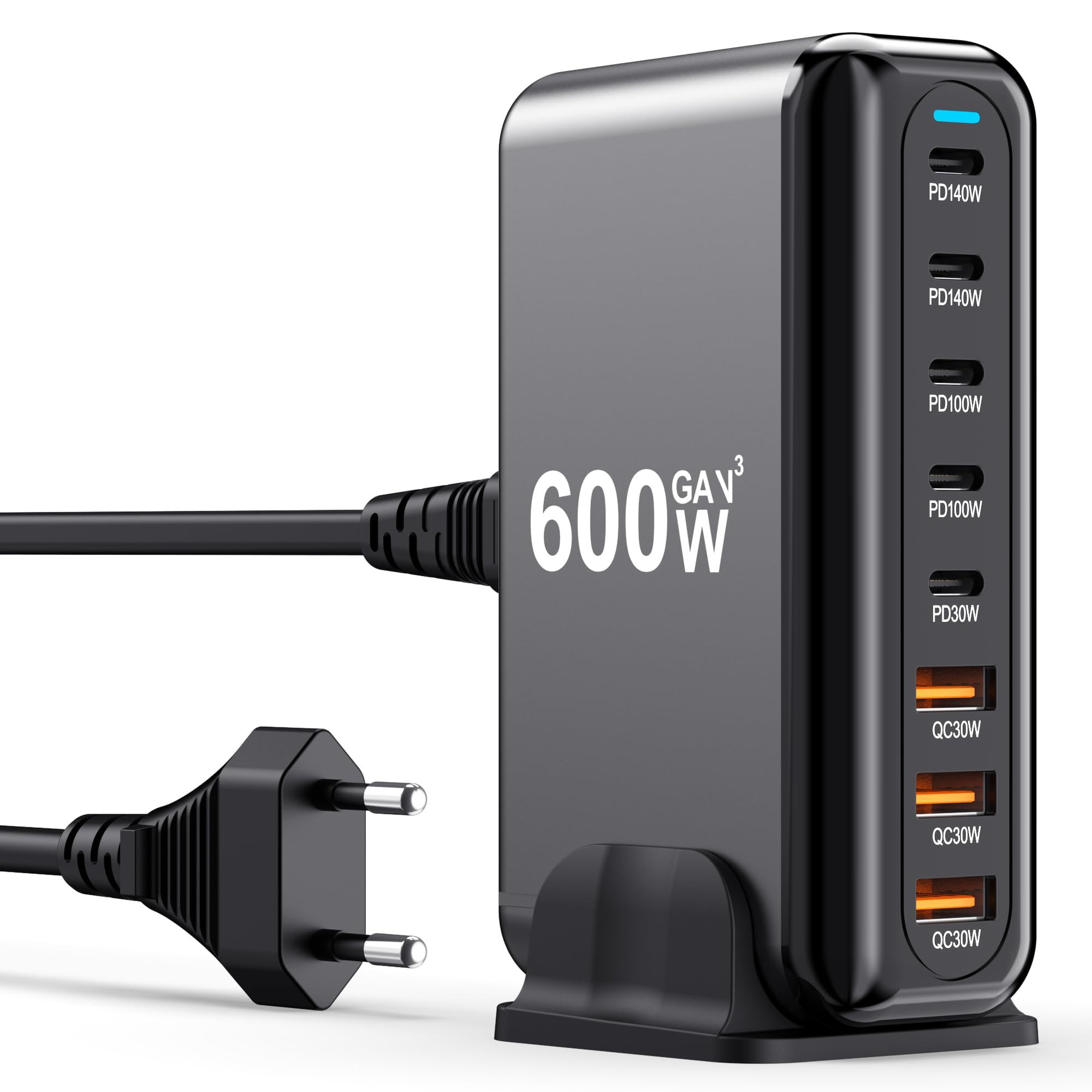 USB C Charger Block 600W 8 Port Ladegerät PD 140W Netzteil GaN Fast Charging Station Hub Type C Charger Adapter for iPad Pro, iPhone 17 MacBook Air Samsung Galaxy S26 Pixel Dell Android Laptop