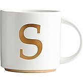 COLLECTIVE HOME - Monogram Ceramic Mugs, 15 oz Golden Initial Coffee Cups, Elegant Alphabet Tea Mugs, Elegant Personalized Mug with Gift Box, Unique Mug with Double Side Capital Letter (S)
