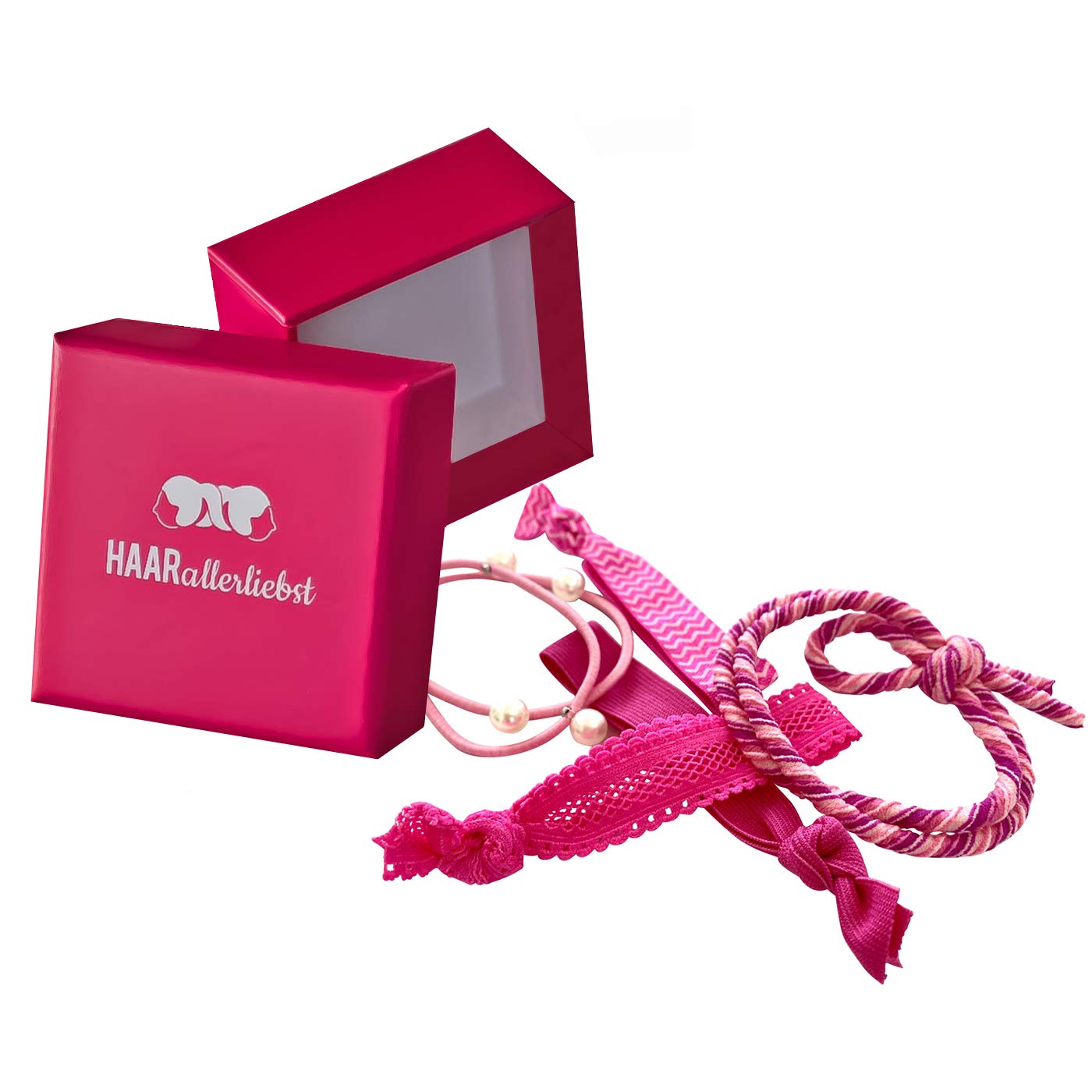 HAARallerliebst Hair Scrunchies Bracelets (Pack of 5) with Storage Box (Pink - Pink)