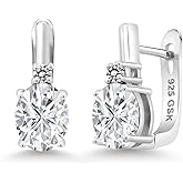 Gem Stone King 925 Sterling Silver White Moissanite and White Diamond Earrings For Women (4.33 Cttw, Gemstone, Oval 9X7MM)