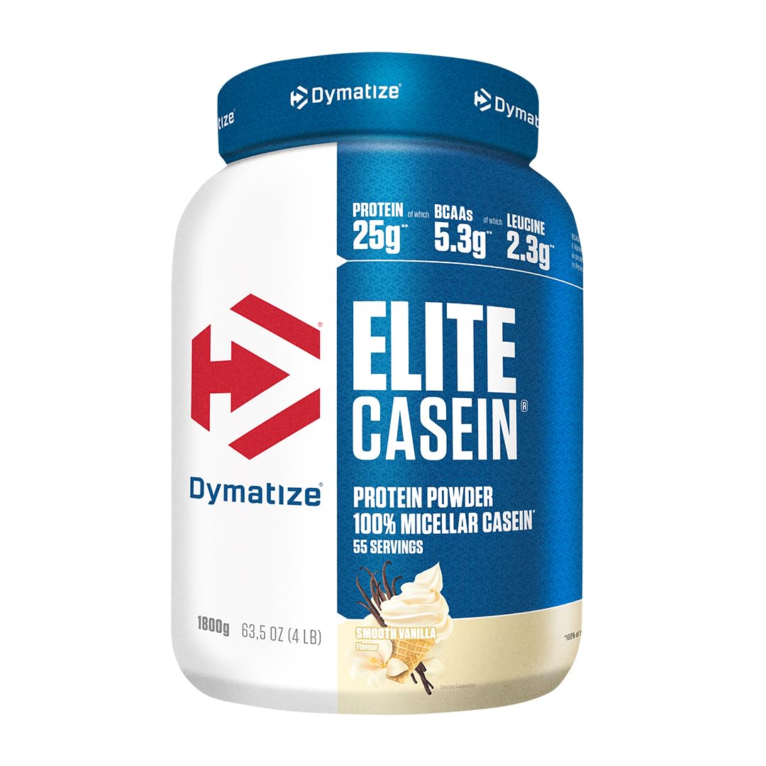 Dymatize Elite Casein Protein Powder Smooth Vanilla 1800g – Slow-Release Casein with BCAAs