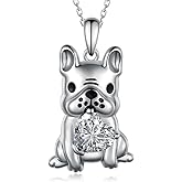 Feijiesi Dog Necklace for Women 925 Sterling Silver French Bulldog Necklace Pug Frenchie Gifts for Daughter Granddaughter Girls Women