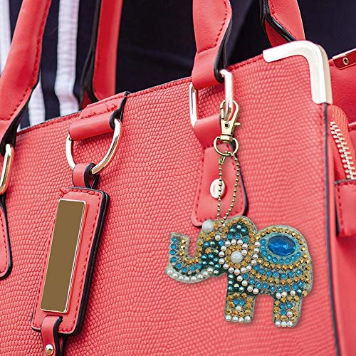 Mosaic Making Kits, 5pcs DIY Full Special Shaped Diamond Painting Elephant Keyring Keychains - Thumbnail 6