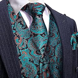 Barry.Wang Mens Suit Vest Blue Orange Paisley Silk