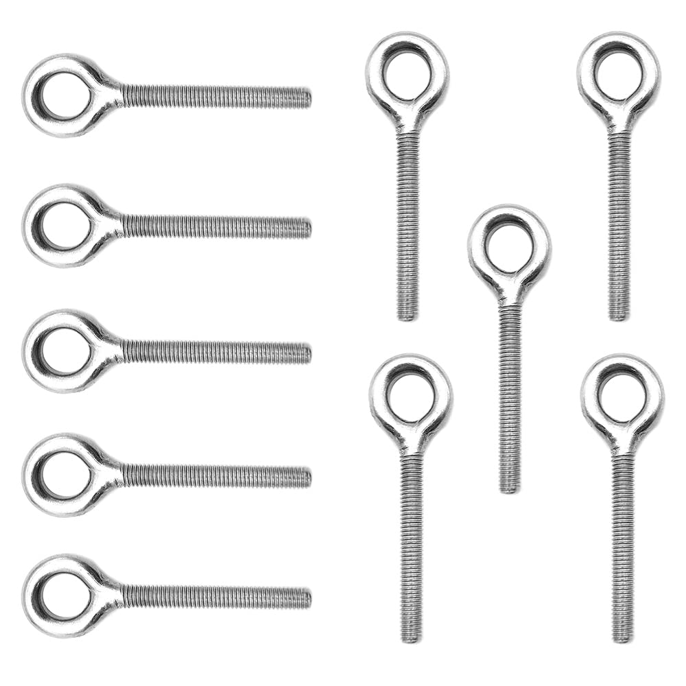 YDHfdc 10 Pack M6 Eye Bolt Long Shank Ring Bolt 304 Stainless Steel Closed Weld Coil Screw Suitable for Stationary and Hanging,70mm — image 1