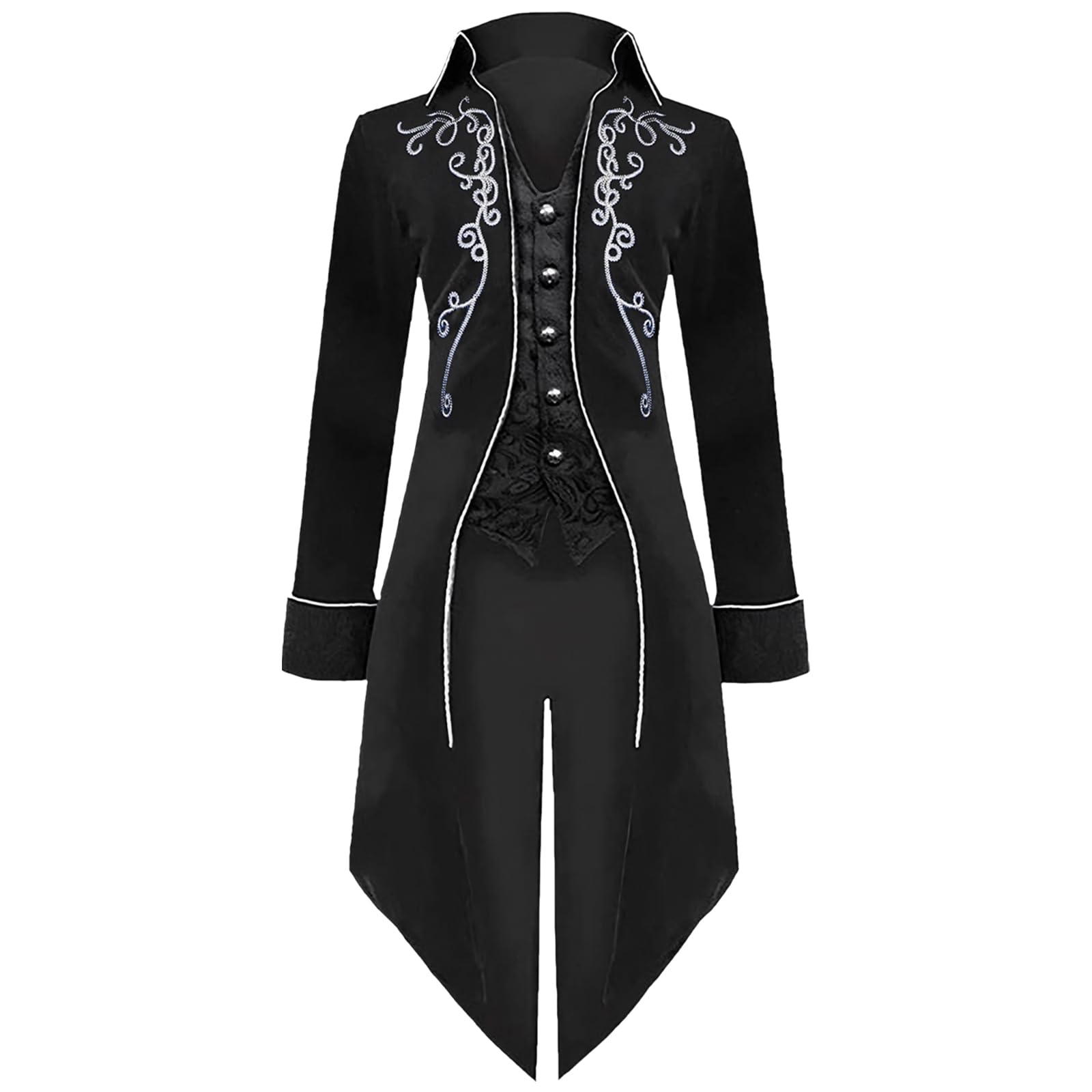 MVFEUIJ Men's Vintage Gothic Tailcoat, Medieval Steampunk Jacket, Male Victorian Renaissance Retro Vintage Embroidery Coat Halloween Party Cosplay Pirate Vampire Costumes for Adult (Black, L)