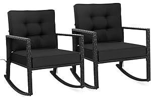 Tangkula Wicker Rocking Chair, Outdoor Glider Rattan Rocker Chair with Heavy-Duty Steel Frame, Weight Capacity Up to 360 lbs,