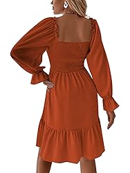 LYANER Women's Long Puff Sleeve Square Neck Shirred
