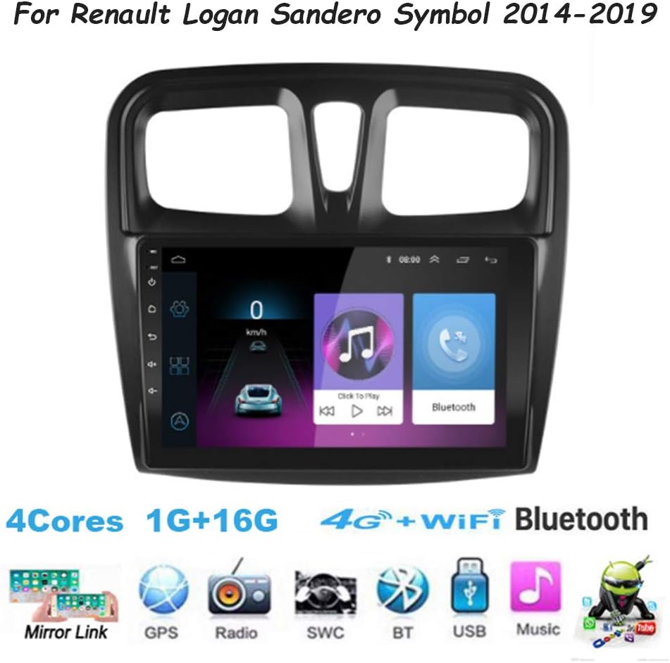 TypeBuilt Car Radio Tuner Stereo 9 Inch Hdtouch Screen Player GPS Navigation for Renault Logan Sandero Symbol 2014-2019 Supports Screen Mirroring Mirror Link OBD2 Steering Wheel Control