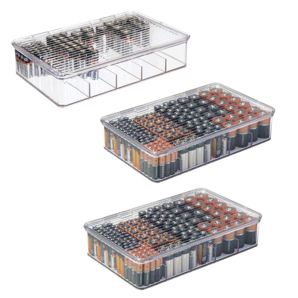 Buy mDesign Plastic Stackable Divided Battery Storage Organizer Box Bin