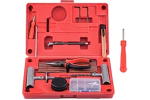 WHSSFINE Tire Repair Kit with Plugs 58 Piece Heavy Duty T Handle Pluging Tool Universal Tire Patch Kit for Cars Trucks RV Motorcycles ATV Flat Tire Punctures Fix