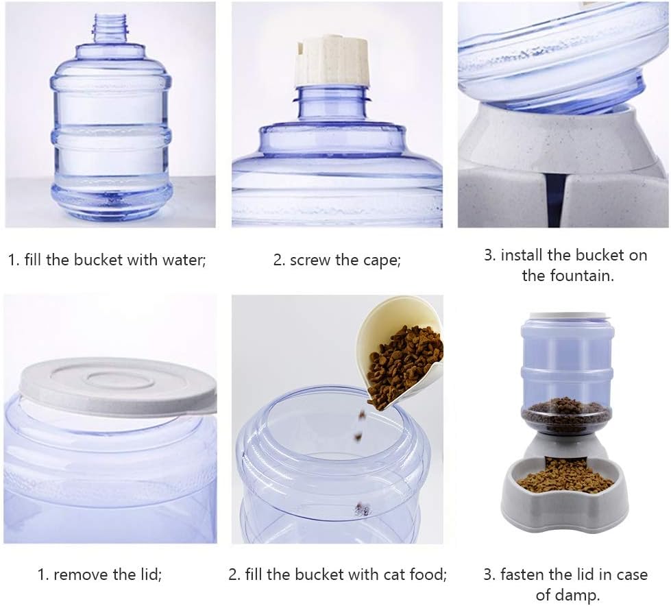 Pet Supplies : Zcaukya Automatic Cat Feeder and Water Dispenser Set, 1 Gal x 2 Gravity Dog Water Fountain Pet Food Feeder (Grey) : 