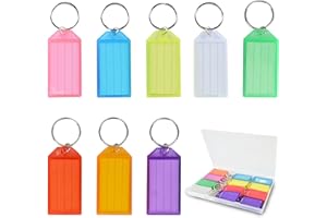20 Pcs Plastic Key Tags With Split Ring Label Window - Keychain Tags Assorted Color ID Labels for Luggage - 8 Colors