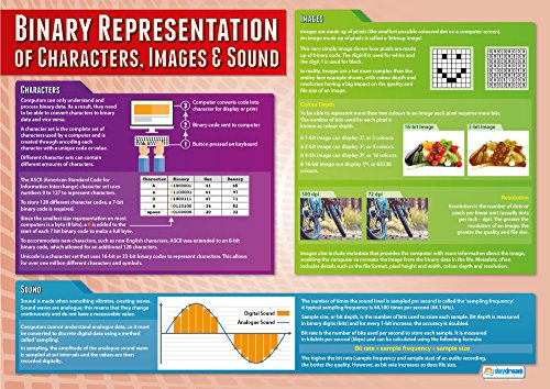 Binary Representation of Characters, Images and Sound | Computer Science Posters | Laminated Gloss Paper 850mm x 594mm (A1) | STEM Posters for the Classroom | Education Charts by Daydream Education
