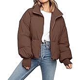 Women’s Winter Cropped Puffer Jacket Coat Casual Quilted Baggy Long Sleeve Zip Down Jackets Outerwear