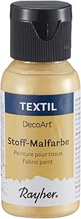 Rayher 38502162 Glanz Textil Stoffmalfarbe/ Textilfarbe goldgelb, Flasche 34 ml, hochdeckend, cremige Acrylfarbe speziell für Textilien, waschfest, irisierend, glänzend, Perl-Schimmer