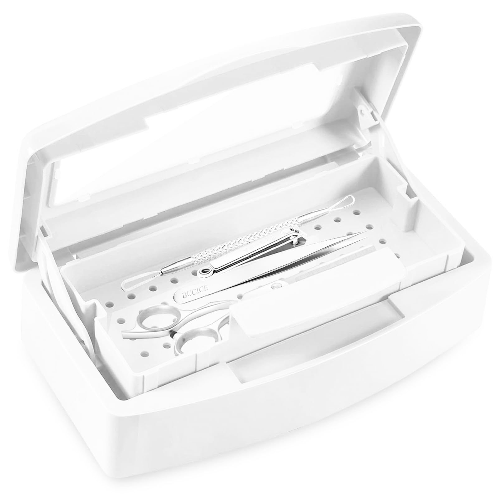 Nail Tool Sterilizer Box, ANGNAY Plastic Sterilization Tray for Nail Supplies, Hair Salon, Eyelash Extensions, Nail Tech Must Haves (White)
