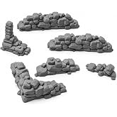 LuckyVin 3D Printed Stone Wall Ruins, 28mm Tabletop Wargame Terrain (Grey) | Modular ruin terrain, fits 28-32mm wargames. Miniature diorama &amp; model building accessory, universal for tabletop RPGs.