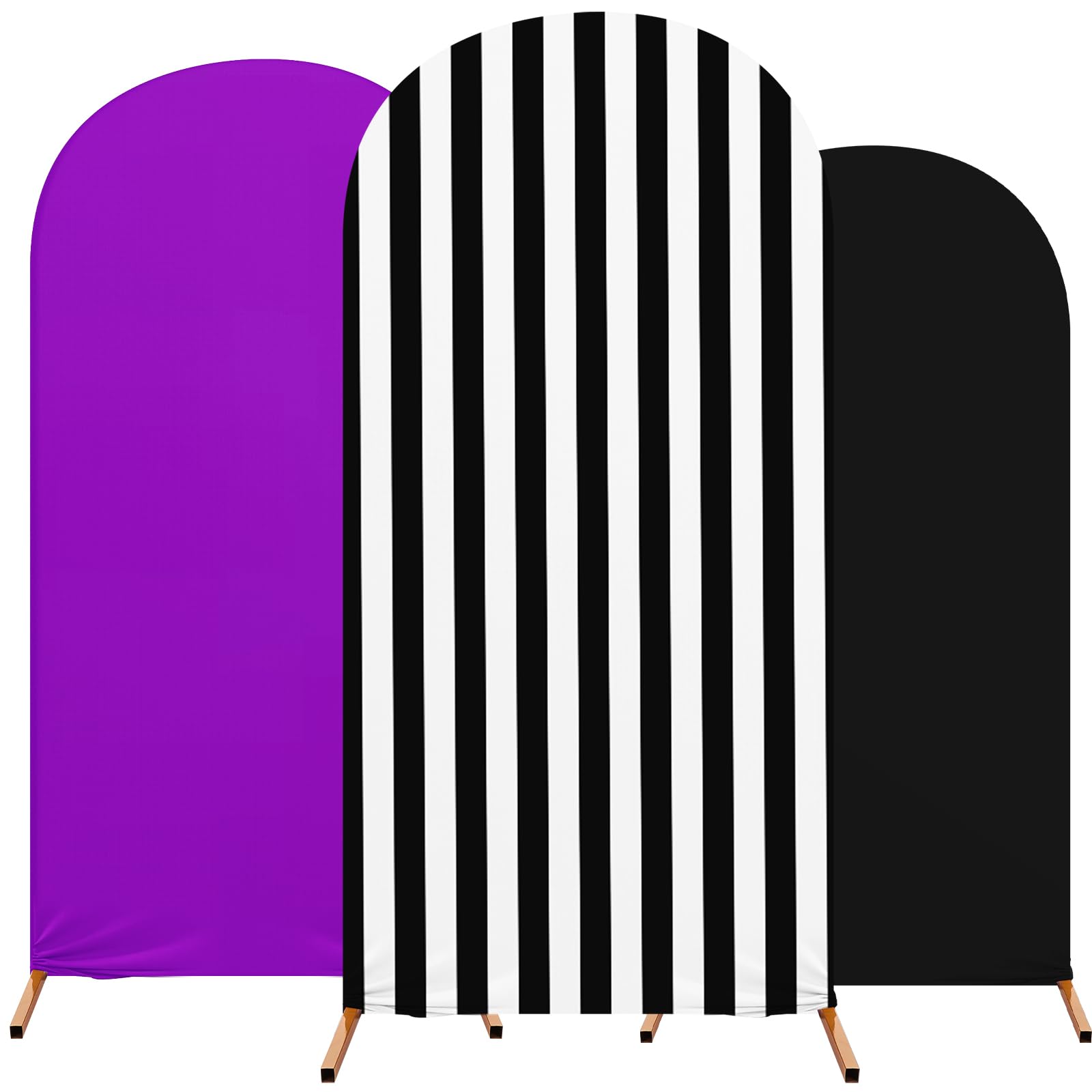 Photo 1 of RimCereal Set of 3 Halloween Arch Backdrop Covers, Black and White Stripe Backdrops, Purple, Black Party Stretch Backgrounds, 4ft, 5ft, 6ft