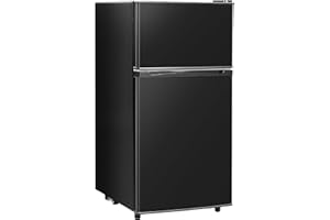 Tehanld 3.4 Cu.Ft Mini Fridge for Bedroom Office Dorm, 2 Door Small Refrigerator Freezer, Mini Compact Fridge with Adjustable Thermostat, Low Noise, Energy Saving, Black