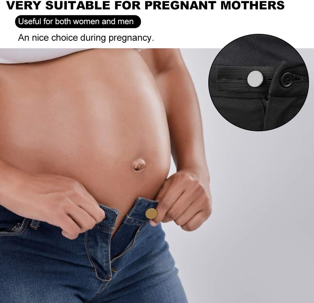 GOTOTOP 6 Pieces Belt Extension Buckle Maternity Pants Adjustable Extender Elastic Band Pregnancy Belt Black and White Belly Belt (Black) - Image 5