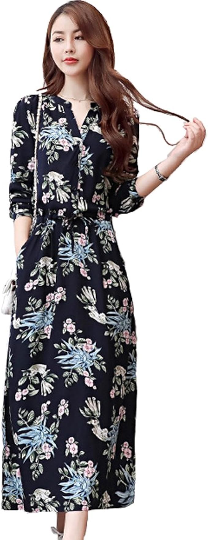 Amazon 花柄 ワンピース 長袖 ワンピース 春 ロング 小柄 花柄ワンピース 春 紺 ワンピース 長袖 カジュアル花柄ワンピース 結婚式 パーティー ロング丈 ワンピース 女子会 レディース 裾 Aラインワンピース ボタニカル柄 L 柄001 ワンピース チュニック 通販