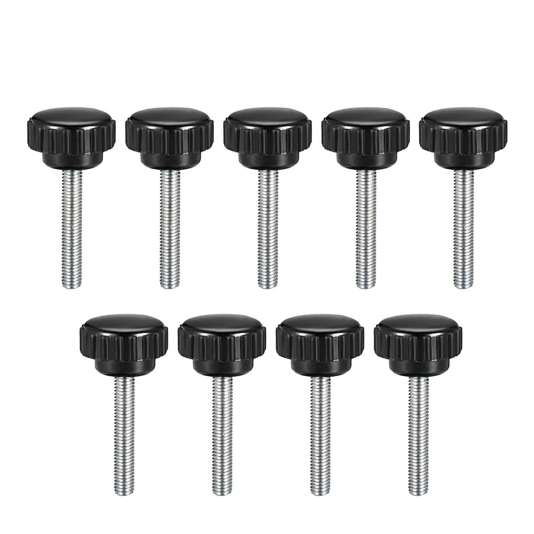 sourcing map M5 x 40mm Metric Male Thread Knurled Clamping Knobs Grip Thumb Screw on Type Plastic Threaded Hand Bolt Knobs Black 9 Pcs