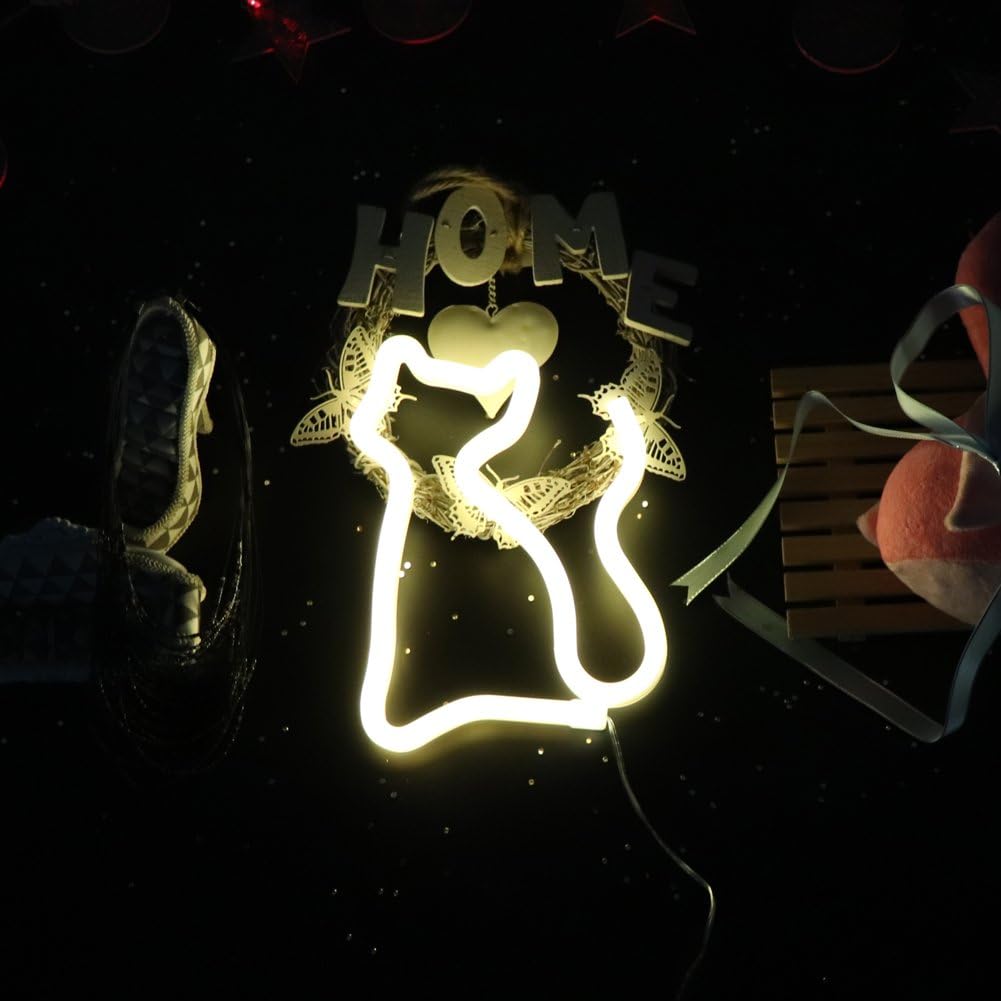 Neon Light Sign LED Cat Shaped Night Light Wall Decor Light Operated By USB/Battery With Warm White Light for Birthday party,Kids Room, Living Room, Wedding Party Decor